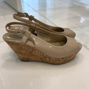 Nude cork peep toe wedge sandals